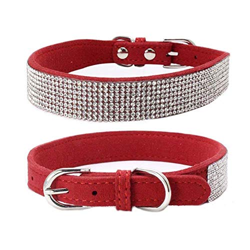 Mdurian Strass Hundehalsband 8 Reihen schillernden Kristall Diamant besetzt Wildleder Halsband für Haustier Hund (M, rot) von Mdurian