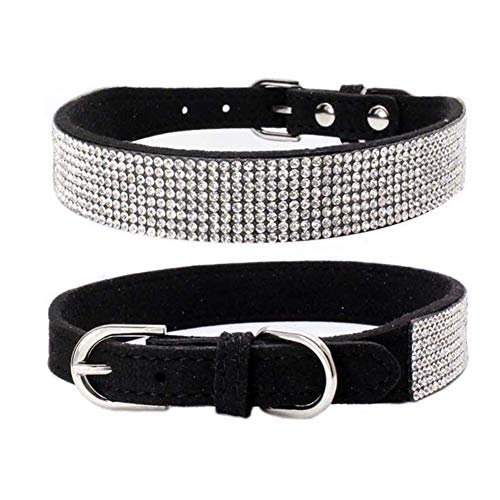 Mdurian Strass Hundehalsband 8-reihiges, schillerndes Kristalldiamant-Nietenlederhalsband für Haustierhund (XL, Schwarz) von Mdurian