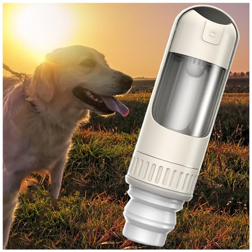 Hundetrinkflasche Für Unterwegs, 2in1 Hundetrinkflasche, 350ml mit 150ml Futterbeutel Hunde Reise Wasserflasche für Hundereisen im Freien, Training und Andere Outdoor-Aktivitäten,White von MeLtor