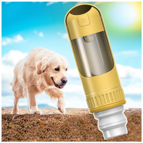 Hundetrinkflasche Für Unterwegs, 350 ml Hundetrinkflasche mit 150 ml Hundefutter Becher Trinkbehälter Hunde Unterwegs für Hundereisen im Freien, Training und Andere Outdoor-Aktivitäten,Yellow von MeLtor