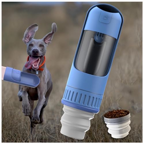 Trinkflasche Für Hunde, 350 ml Hundetrinkflasche mit 150 ml Hundefutter Becher Hund Wasserflasche Unterwegs für Hundereisen im Freien, Training und Andere Outdoor-Aktivitäten,Blue von MeLtor