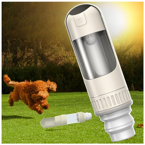 Trinkflasche Hund, 350 ml Hundetrinkflasche mit 150 ml Hundefutter Becher Hund Wasserflasche Unterwegs für Große Kleine Hunde Leckdichte Wasserflasche,White von MeLtor