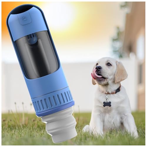 Wasserflasche Hunde Für Unterwegs, 2in1 Hundetrinkflasche, 350ml mit 150ml Futterbeutel Trinkflaschen Für Hunde für Täglich Spazieren Gehen Reisen Campen,Blue von MeLtor