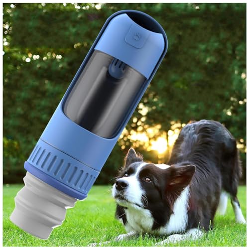 Wasserflasche Hunde Für Unterwegs, 2in1 Hundetrinkflasche, 350ml mit 150ml Futterbeutel Wassernapf Für Hunde Unterwegs für Täglich Spazieren Gehen Reisen Campen,Blue von MeLtor