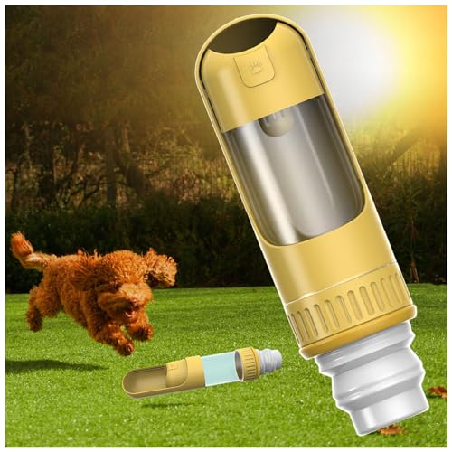 Wasserflasche Hunde Für Unterwegs, 2in1 Hundetrinkflasche, 350ml mit 150ml Futterbeutel Wassertränke Hund Unterwegs für Große Kleine Hunde Leckdichte Wasserflasche,Yellow von MeLtor