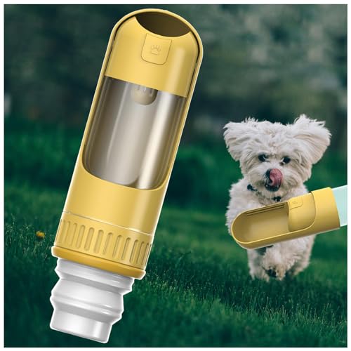 Wasserflasche Hunde Für Unterwegs, 350 ml Hundetrinkflasche mit 150 ml Hundefutter Becher Hunde Trinkflasche Für Unterwegs für Große Kleine Hunde Leckdichte Wasserflasche,Yellow von MeLtor