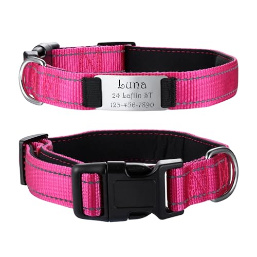 MeMeDIY Personalisierte Nylon-Hundehalsband mit Eingraviertem Namen Haustier-ID-Tag Leises Typenschild aus Edelstahl Verstellbares Halsband für Kleine/Mittlere/Große Hunde -Heißes Rosa, L MeMeDIY Personalisierte Nylon-Hundehalsband mit Eingraviertem Namen Haustier-ID-Tag Leises Typenschild aus Edelstahl Verstellbares Halsband für Kleine/Mittlere/Große Hunde -Heißes Rosa, L von MeMeDIY