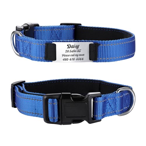 MeMeDIY Personalisierte Nylon-Hundehalsband mit Eingraviertem Namen Haustier-ID-Tag Leises Typenschild aus Edelstahl Verstellbares Halsband für Kleine/Mittlere/Große Hunde -Marineblau, L MeMeDIY Personalisierte Nylon-Hundehalsband mit Eingraviertem Namen Haustier-ID-Tag Leises Typenschild aus Edelstahl Verstellbares Halsband für Kleine/Mittlere/Große Hunde -Marineblau, L von MeMeDIY