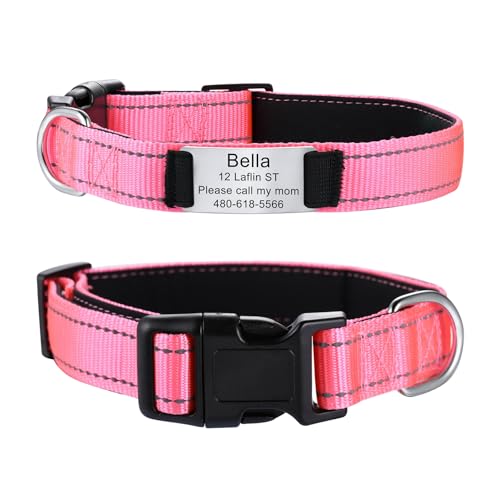 MeMeDIY Personalisierte Nylon-Hundehalsband mit Eingraviertem Namen Haustier-ID-Tag Leises Typenschild aus Edelstahl Verstellbares Halsband für Kleine/Mittlere/Große Hunde -Rosa, L MeMeDIY Personalisierte Nylon-Hundehalsband mit Eingraviertem Namen Haustier-ID-Tag Leises Typenschild aus Edelstahl Verstellbares Halsband für Kleine/Mittlere/Große Hunde -Rosa, L von MeMeDIY