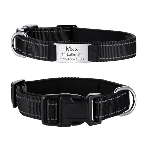 MeMeDIY Personalisierte Nylon-Hundehalsband mit Eingraviertem Namen Haustier-ID-Tag Leises Typenschild aus Edelstahl Verstellbares Halsband für Kleine/Mittlere/Große Hunde -Schwarz, S MeMeDIY Personalisierte Nylon-Hundehalsband mit Eingraviertem Namen Haustier-ID-Tag Leises Typenschild aus Edelstahl Verstellbares Halsband für Kleine/Mittlere/Große Hunde -Schwarz, S von MeMeDIY
