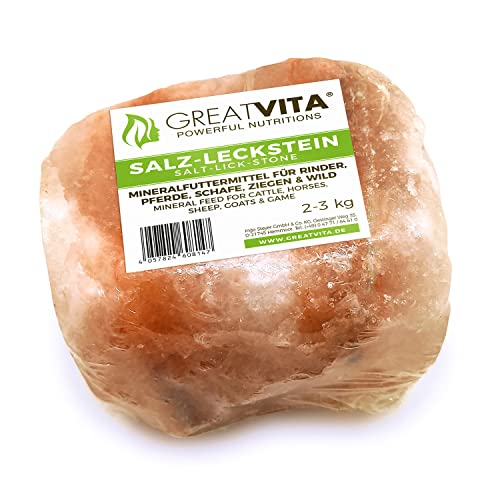 GreatVita Salzleckstein Kristallsalz rosa Mineralleckstein 2-3kg für Rinder, Pferde, Schafe, Ziegen & Wild von Mea Vita
