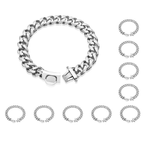 10er-Set leicht zu tragende Metall-Hundehalsbänder für bequeme Spaziergänge, stark und langlebig, Edelstahl, Hundehalsband, silberfarben von Mealoodiousmusea