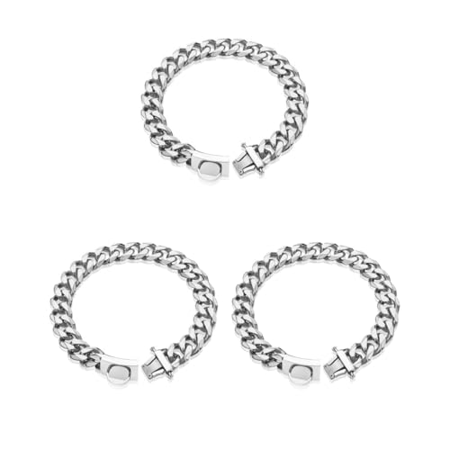3er-Set, einfach zu tragende Metall-Hundehalsbänder für bequeme Spaziergänge, stark und langlebig, Edelstahl, silberfarben 3er-Set, einfach zu tragende Metall-Hundehalsbänder für bequeme Spaziergänge, stark und langlebig, Edelstahl, silberfarben von Mealoodiousmusea