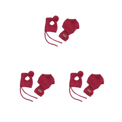 3er-Set warmer Winterschal für Hunde, gestrickt, lange Seilmütze, modische Kopfbedeckung, Schutz mit Ohrlöchern, Reisezubehör, Rot von Mealoodiousmusea