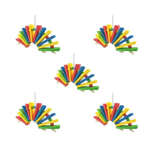 5 x Vogelkäfig-Hängeschaukel in Fächerform, Holzblock, Perlen, Kauschaukel, Vogelkäfig, dekoratives Spielzeug, zufällige Farbe von Mealoodiousmusea