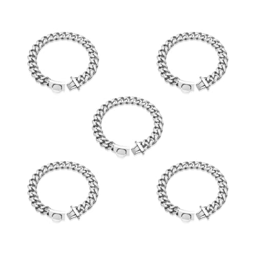 5er-Set leicht zu tragende Metall-Hundehalsbänder für bequeme Spaziergänge, stark und langlebig, Edelstahl-Hundehalsband, silberfarben von Mealoodiousmusea