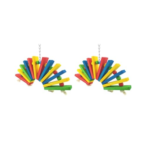 Vogelkäfig-Hängeschaukel in Fächerform, Holzblock, Perlen, Kauschaukel, Vogelkäfig, dekoratives Spielzeug, zufällige Farbe, 2 Stück Vogelkäfig-Hängeschaukel in Fächerform, Holzblock, Perlen, Kauschaukel, Vogelkäfig, dekoratives Spielzeug, zufällige Farbe, 2 Stück von Mealoodiousmusea