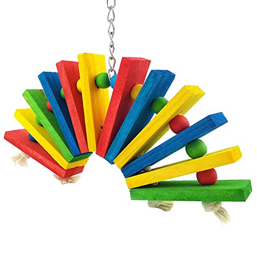 Vogelkäfig-Spielzeug zum Klettern, zum Aufhängen, Holzblock, Perlen, Kauschaukel, Vogelkäfig, dekoratives Spielzeug, zufällige Farbe von Mealoodiousmusea