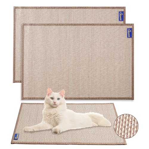Mearrcgo Kratzmatte Katze [2 Stück] - 60 X 40 cm Aus Bambus Gewebte Katzen Kratzmatte, Verschleißfest, Krümelfrei, Mit Magischen Aufklebern und Spiralnagel zum Schutz von Wand, Sofa, Boden, Fenster von Mearrcgo