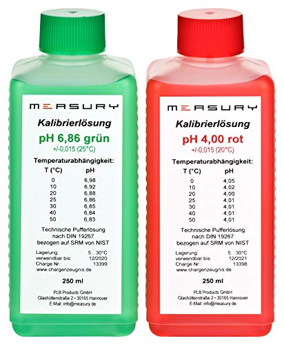 Measury pH Kalibrierlösung 4.00 und 6.86, pH Pufferlösung je 250ml, Eichlösung Rot/Grün, Kalibrierflüssigkeit Set Eichflüssigkeit von Measury