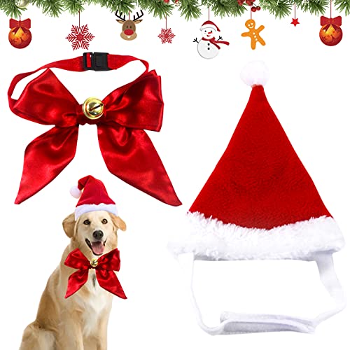 Hund Weihnachtsmütze, Weihnachtsmützen für Katzen, Haustier Weihnachten Kostüm Zubehör, Haustier Stirnband mit Haustier Krawatten und Glocken, Einstellbare Größe Haustier Hut für Katzen Hunde Hund Weihnachtsmütze, Weihnachtsmützen für Katzen, Haustier Weihnachten Kostüm Zubehör, Haustier Stirnband mit Haustier Krawatten und Glocken, Einstellbare Größe Haustier Hut für Katzen Hunde von Mecctuck