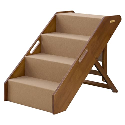 MECO Stakmore Haustiertreppe mit massiver Obstholzkonstruktion und faltbarem Design, Treppe für Hochbetten für Haustiere in Allen Lebensstufen, brauner Filz von Meco