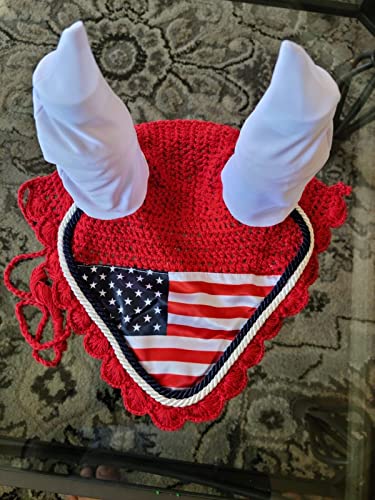 Fliegenhaube mit US-Flagge, Ohrennetz, Fliegenschleier, Weihnachtsmaske, handgefertigt, gehäkelte Baumwolle von MedTool