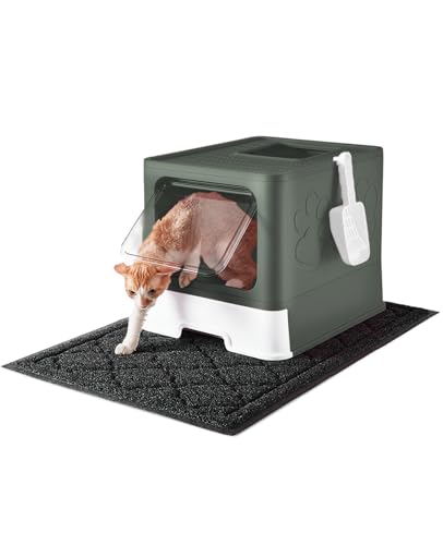 Medario Katzentoilette mit XL-Katzentoilette und Schaufel, große, faltbare Katzentoilette mit Deckel, geschlossene Kitty-Box, Eingang vorne, Ausgangs-Eingang, Geruchskontrolle, leicht zu reinigen von Medario