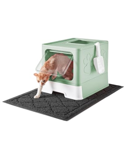Medario Katzentoilette mit XL-Katzentoilette und Schaufel, große faltbare Katzentoilette mit Deckel, Eingang vorne, Ausgang für Kitty, Geruchskontrolle, leicht zu reinigen (Upgrade Grün) von Medario