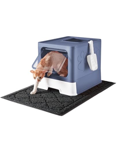 Medario Katzentoilette mit XL-Katzentoilette und Schaufel, große faltbare Katzentoilette mit Deckel, Eingang vorne, Ausgang für Kitty, Geruchskontrolle, leicht zu reinigen (Upgrade Midnight) von Medario
