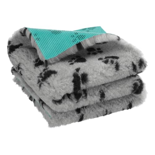 Medbed Premium - Die medizinische Hundedecke: rutschfest, feuchtigkeitsabsorbierend, atmungsaktiv und waschbar (70x100 cm, Pfötchen-Grau) von Medbed