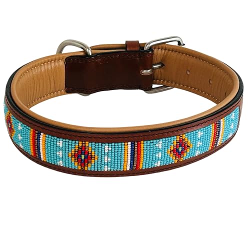 Hundehalsband African Sky, M - 55cm handgefertigt, Naturleder gepolstert, innen Nappaleder beige, L/B/H: 55 x 3,8 x 0,8cm - Kay-line Collection von MediMuc
