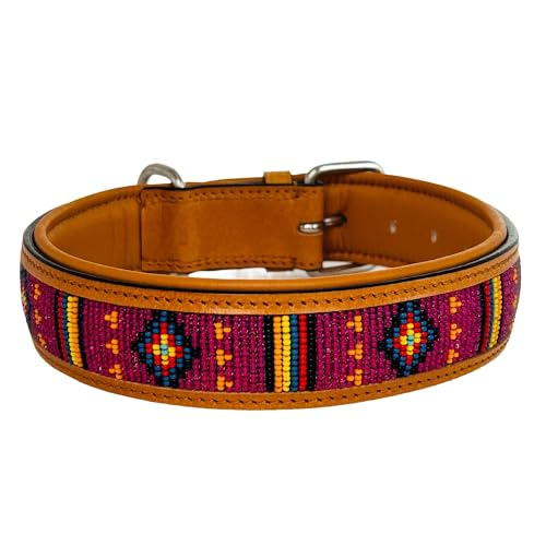 Hundehalsband African Sun, L - 60cm handgefertigt, Naturleder gepolstert, innen Nappaleder beige, L/B/H: 60 x 3,8 x 0,8cm - Kay-line Collection von MediMuc
