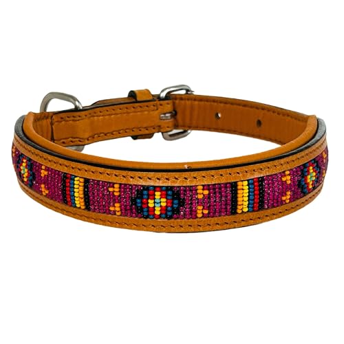 Hundehalsband African Sun, S - 45cm handgefertigt, Naturleder gepolstert, innen Nappaleder beige, L/B/H: 45 x 2,8 x 0,7cm - Kay-line Collection von MediMuc