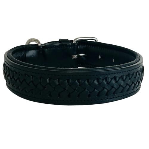 Hundehalsband Black Pepper L - 60cm handgefertigt, Naturleder gepolstert, innen Nappaleder beige, L/B/H: 60 x 3,8 x 0,8cm - Kay-line Collection von MediMuc