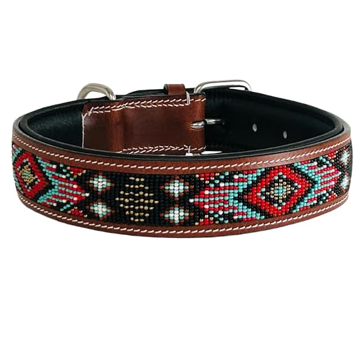 Hundehalsband Brown Aztek, M - 55cm handgefertigt, Naturleder gepolstert, innen Nappaleder beige, L/B/H: 55 x 3,8 x 0,8cm - Kay-line Collection von MediMuc