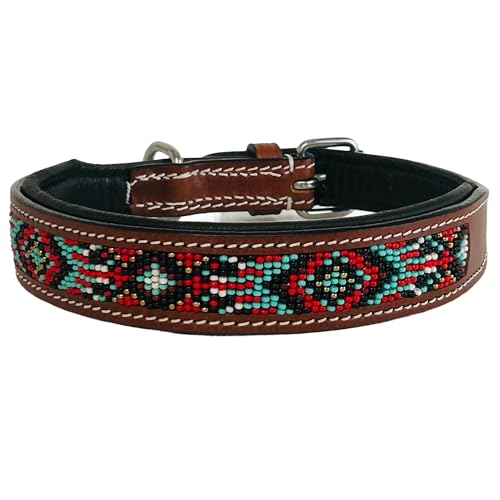 Hundehalsband Brown Aztek, S - 45cm handgefertigt, Naturleder gepolstert, innen Nappaleder beige, L/B/H: 45 x 2,8 x 0,7cm - Kay-line Collection von MediMuc