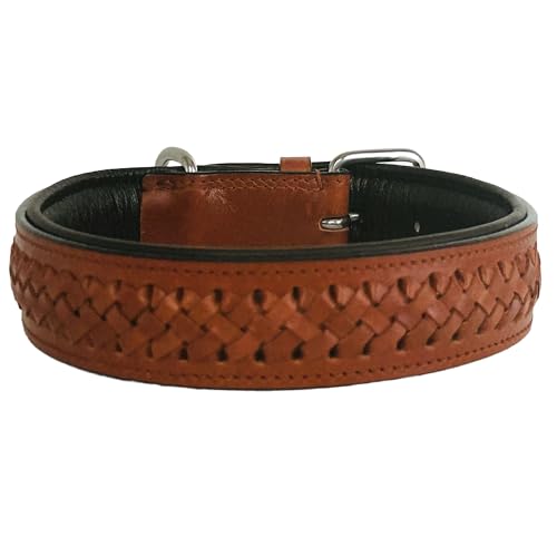 Hundehalsband Cognac, XL - 65cm handgefertigt, Naturleder gepolstert, innen Nappaleder beige, L/B/H: 65 x 3,8 x 0,8cm - Kay-line Collection von MediMuc