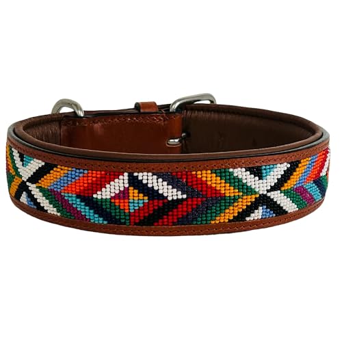 Hundehalsband IHLATHI, L - 60cm handgefertigt, Naturleder gepolstert, innen Nappaleder beige, L/B/H: 60 x 3,8 x 0,8cm - Kay-line Collection von MediMuc