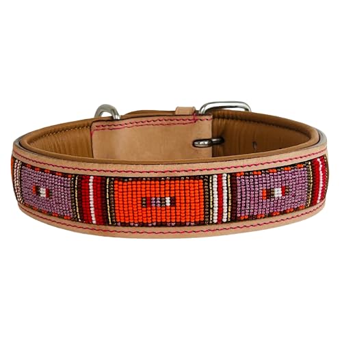 Hundehalsband Pink MASSAI, M - 55cm handgefertigt, Naturleder gepolstert, innen Nappaleder beige, L/B/H: 55 x 3,8 x 0,8cm - Kay-line Collection von MediMuc