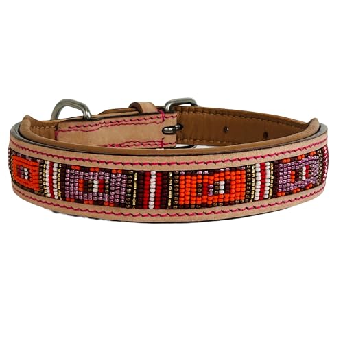 Hundehalsband Pink MASSAI, S - 45cm handgefertigt, Naturleder gepolstert, innen Nappaleder beige, L/B/H: 45 x 2,8 x 0,7cm - Kay-line Collection von MediMuc