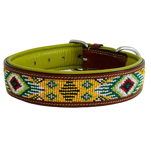 Hundehalsband Yellow Aztek, L - 60cm handgefertigt, Naturleder gepolstert, innen Nappaleder beige, L/B/H: 60 x 3,8 x 0,8cm - Kay-line Collection von MediMuc