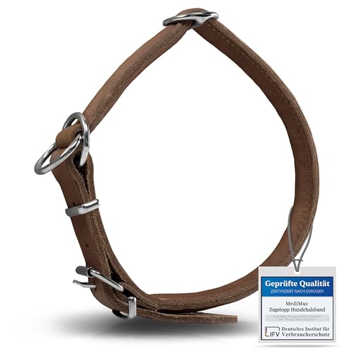 Rund & Weich - Zugstopp Hundehalsband Braun XL - 60cm mit Verstellbarer Schnalle und eingearbeitetem stabilem Kern, Lederhalsband mit Zugbegrenzung, Zugstopper fellschonend, Rindsleder von MediMuc