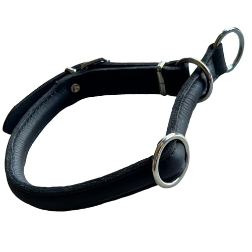 Rund & Weich - Zugstopp Hundehalsband Schwarz L - 55cm mit Verstellbarer Schnalle und eingearbeitetem stabilem Kern, Lederhalsband mit Zugbegrenzung, Zugstopper fellschonend, Rindsleder von MediMuc