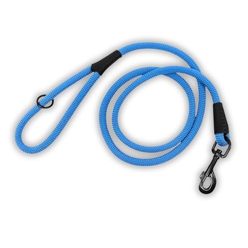 Soft Cord Blau Hundeleine schwarzer Karabinerverschluss und Beschläge aus Metall, Länge 150cm Ø 10mm, Nylon Leine, robust, wetterfest, Endkappen schwarzes Leder Soft Cord Blau Hundeleine schwarzer Karabinerverschluss und Beschläge aus Metall, Länge 150cm Ø 10mm, Nylon Leine, robust, wetterfest, Endkappen schwarzes Leder von MediMuc