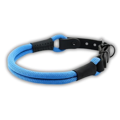 Soft Cord Double Blau Hundehalsband Schwarze Schnalle und Beschläge aus Metall, Länge 65cm Ø 10mm, Nylon Halsung einstellbar, robust, wetterfest, Endkappen schwarzes Leder Soft Cord Double Blau Hundehalsband Schwarze Schnalle und Beschläge aus Metall, Länge 65cm Ø 10mm, Nylon Halsung einstellbar, robust, wetterfest, Endkappen schwarzes Leder von MediMuc