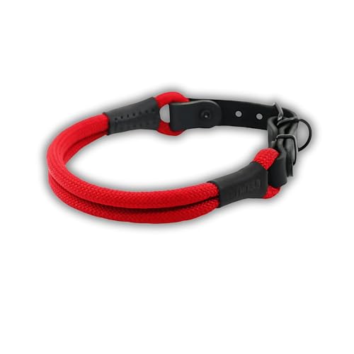 Soft Cord Double Rot Hundehalsband Schwarze Schnalle und Beschläge aus Metall, Länge 50cm Ø 10mm, Nylon Halsung einstellbar, robust, wetterfest, Endkappen schwarzes Leder Soft Cord Double Rot Hundehalsband Schwarze Schnalle und Beschläge aus Metall, Länge 50cm Ø 10mm, Nylon Halsung einstellbar, robust, wetterfest, Endkappen schwarzes Leder von MediMuc