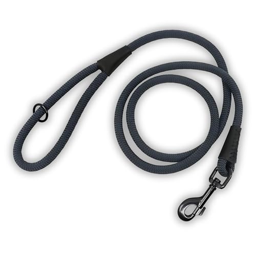 Soft Cord Grau Hundeleine schwarzer Karabinerverschluss und Beschläge aus Metall, Länge 150cm Ø 10mm, Nylon Leine, robust, wetterfest, Endkappen schwarzes Leder Soft Cord Grau Hundeleine schwarzer Karabinerverschluss und Beschläge aus Metall, Länge 150cm Ø 10mm, Nylon Leine, robust, wetterfest, Endkappen schwarzes Leder von MediMuc