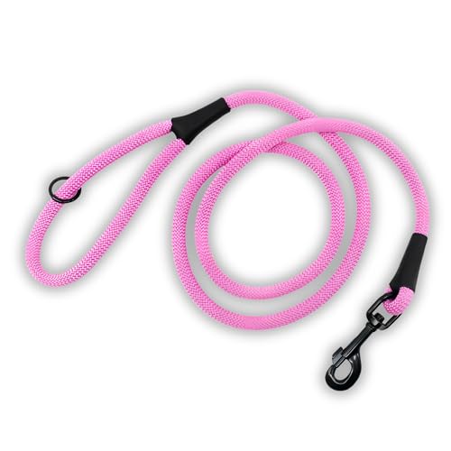Soft Cord Pink Hundeleine schwarzer Karabinerverschluss und Beschläge aus Metall, Länge 150cm Ø 10mm, Nylon Leine, robust, wetterfest, Endkappen schwarzes Leder Soft Cord Pink Hundeleine schwarzer Karabinerverschluss und Beschläge aus Metall, Länge 150cm Ø 10mm, Nylon Leine, robust, wetterfest, Endkappen schwarzes Leder von MediMuc