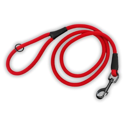 Soft Cord Rot Hundeleine schwarzer Karabinerverschluss und Beschläge aus Metall, Länge 150cm Ø 10mm, Nylon Leine, robust, wetterfest, Endkappen schwarzes Leder Soft Cord Rot Hundeleine schwarzer Karabinerverschluss und Beschläge aus Metall, Länge 150cm Ø 10mm, Nylon Leine, robust, wetterfest, Endkappen schwarzes Leder von MediMuc